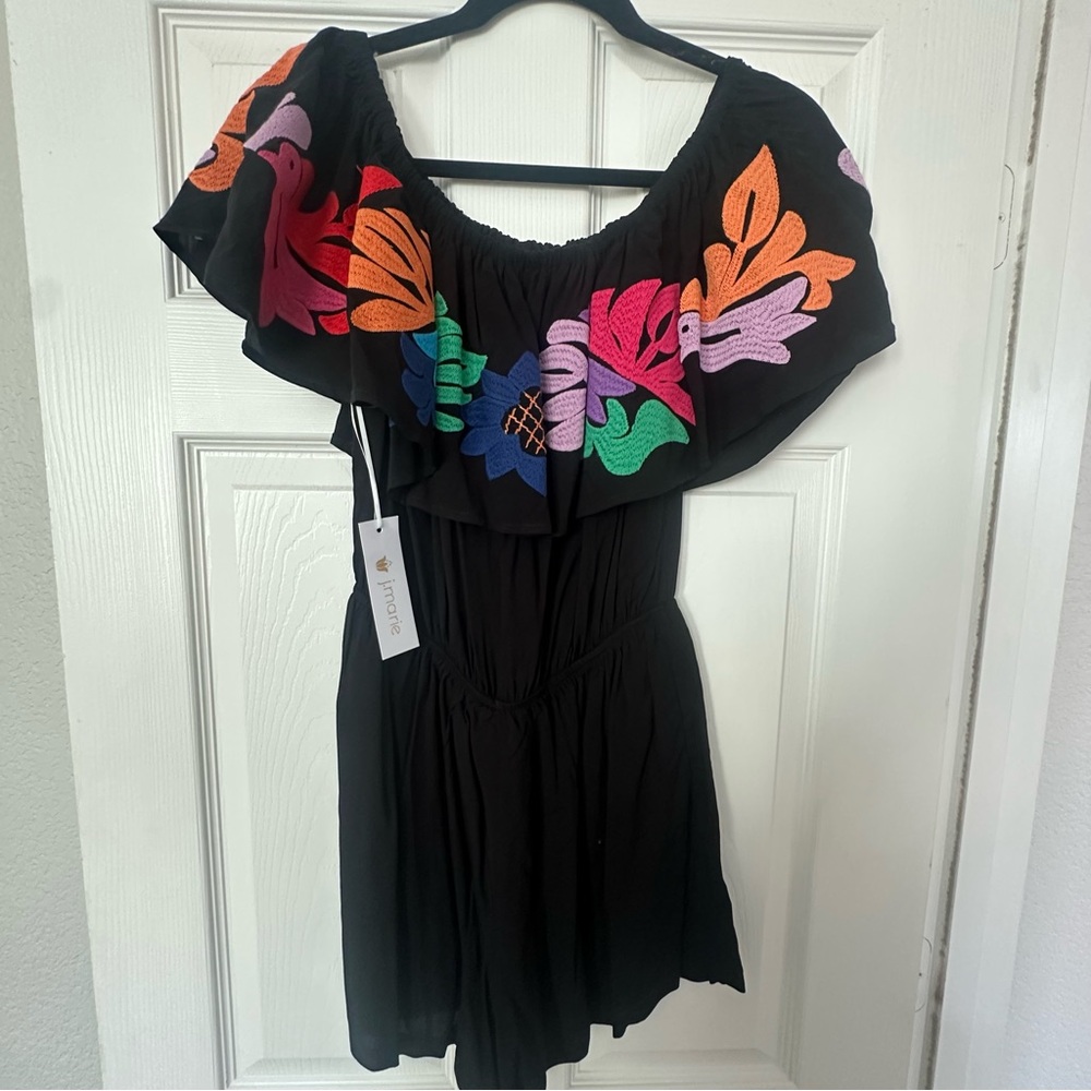 J Marie Black Embroidered Romper